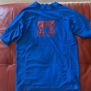 Body Glove Royal Blue Short Sleeve Rash Guard with Orange Logo - size 12-14 boys